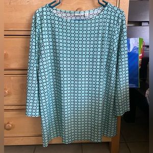 Croft&Barrow, light blue with black circles blouse, size XL